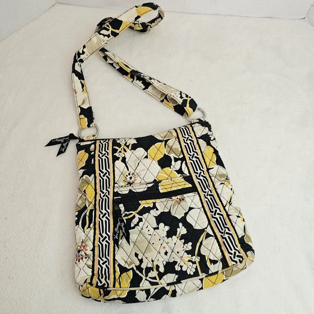Vera Bradley Dogwood On The Go Hipster Crossbody Purse Bag Black Yellow White